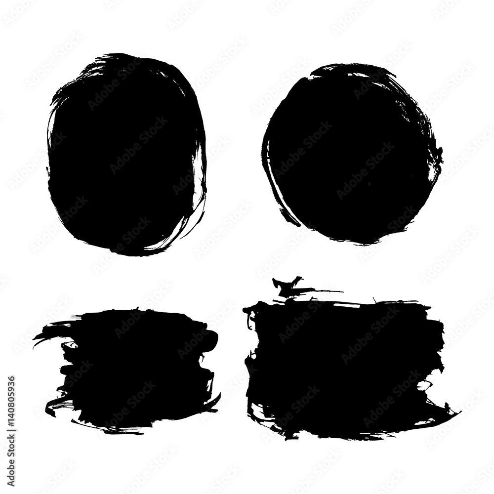 Hand drawn abstract black paint brush strokes, box, round, , circle
