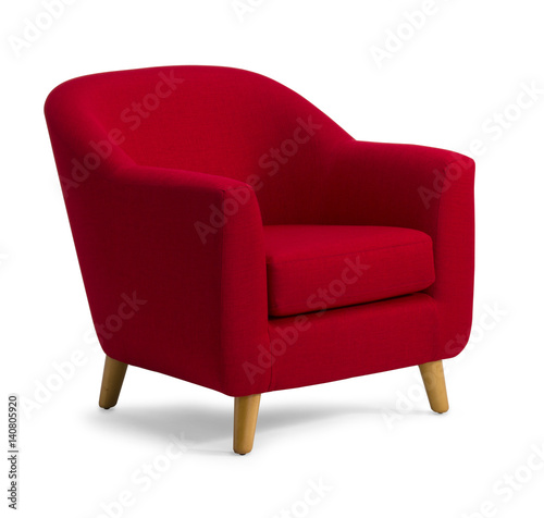 Tub Chair Red Fabric isolated on white drop shadow photo
