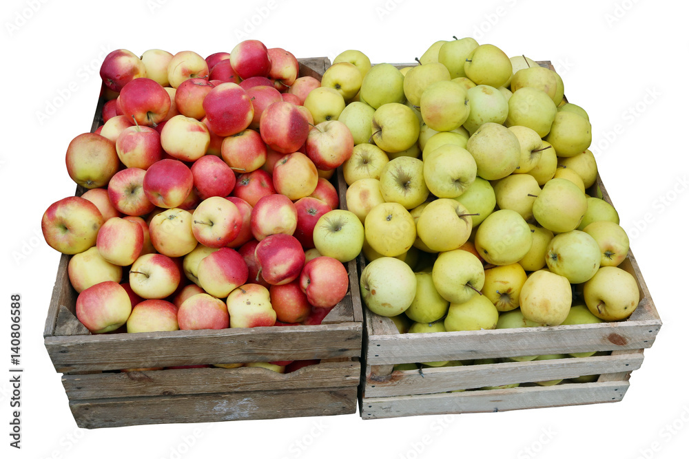 Street sale of fresh green and red apples Street sale of fresh green and red apples