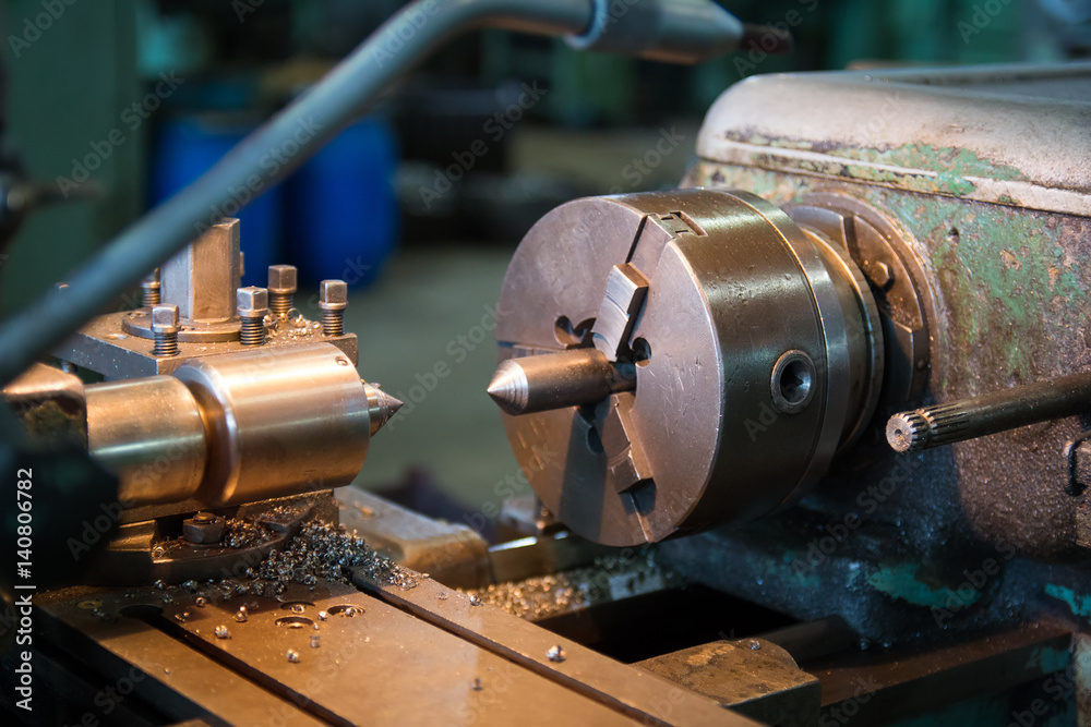 Machine-building production. Machining detail on metal lathe