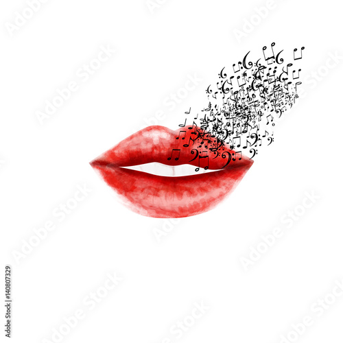 Photos Red lips  with notes