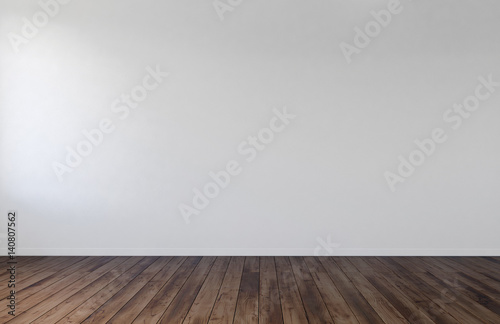 Empty room interior with white wall and wood floor
