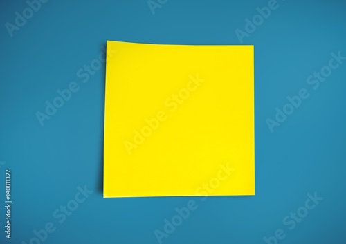 Composite image of yellow Sticky Note against blue background