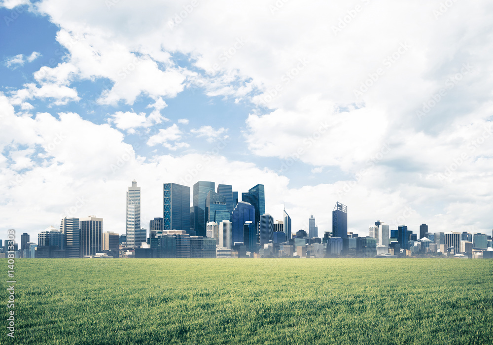 Natural landscape view of skyscrapers and urban buidings as symb