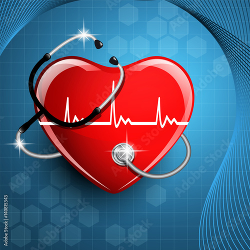 Stethoscope medical equipment and heart shape.