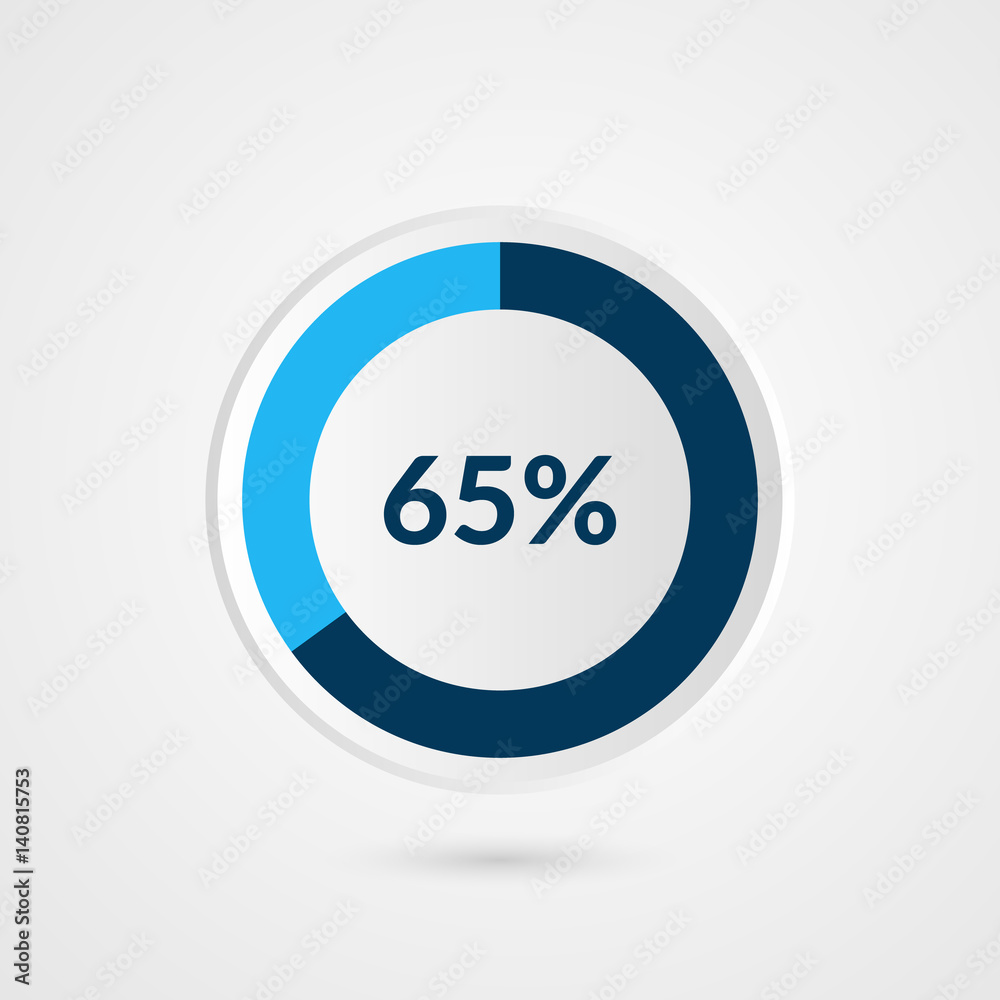 65 percent blue grey and white pie chart. Percentage vector infographics. Circle diagram business illustration - obrazy, fototapety, plakaty 