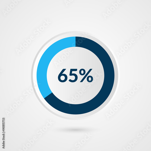 65 percent blue grey and white pie chart. Percentage vector infographics. Circle diagram business illustration