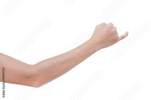 Obraz na plátně Promise right hand sign, clenched in a fist with little finger extended isolated