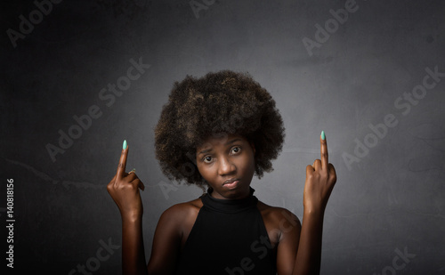 african girl double rude gesture