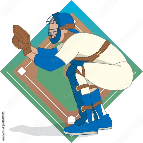 baseball catcher with baseball diamond
