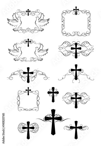 Set of vintage frames and crosses for easter design