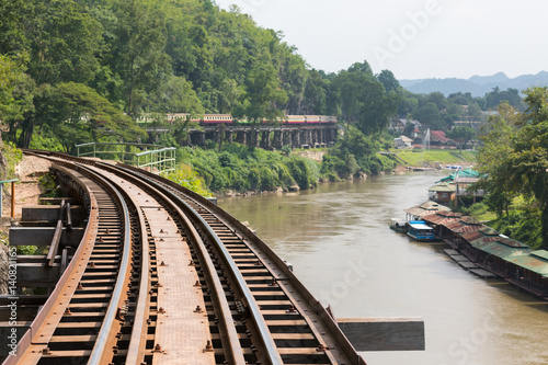 View on the railway called the road of death near the river Kwai, focus on the railway