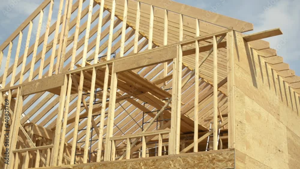 House construction frame camera pan across