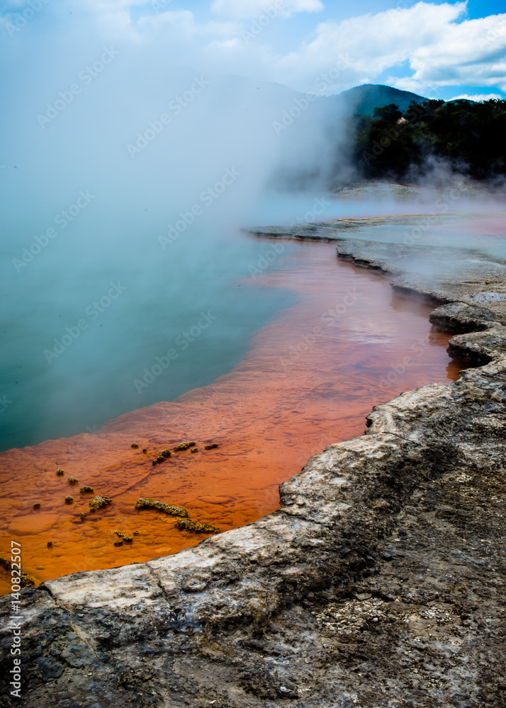 Hot springs Champagne pool in New Zealand	
