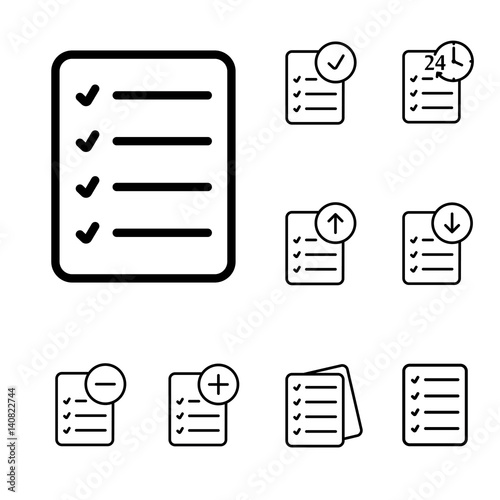 thin line documents icon on white background, documents icons set