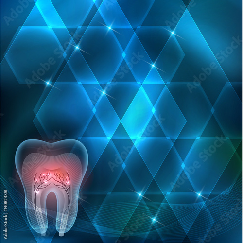 Tooth cross section abstract bright blue background 