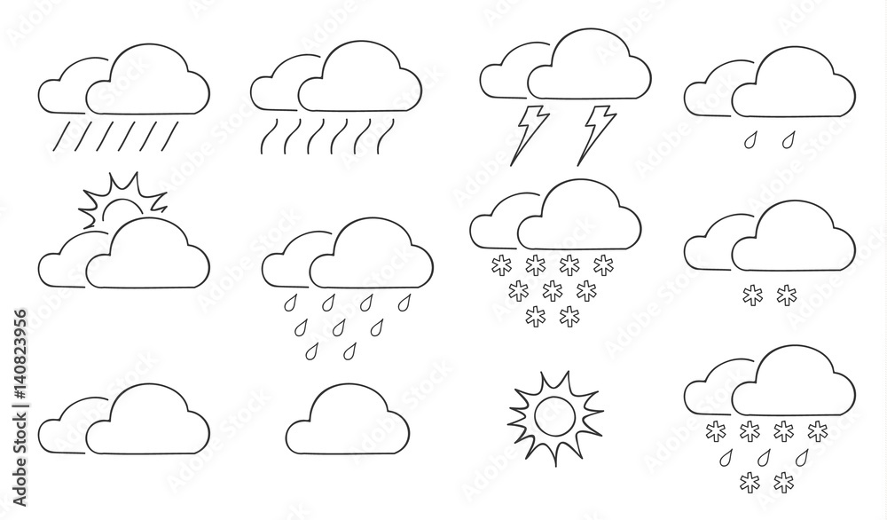 Cloud thin icon Set of weather hand drawn vector line art illustration Cloud thin icon Set of weather hand drawn vector line art illustration