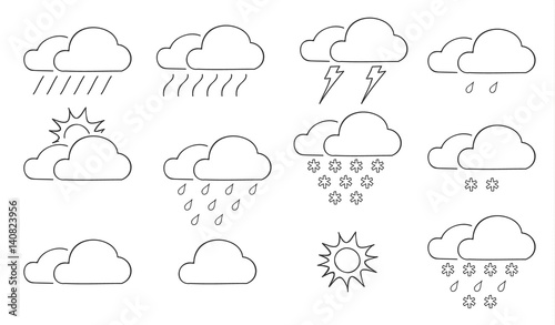 Cloud thin icon Set of weather hand drawn vector line art illustration