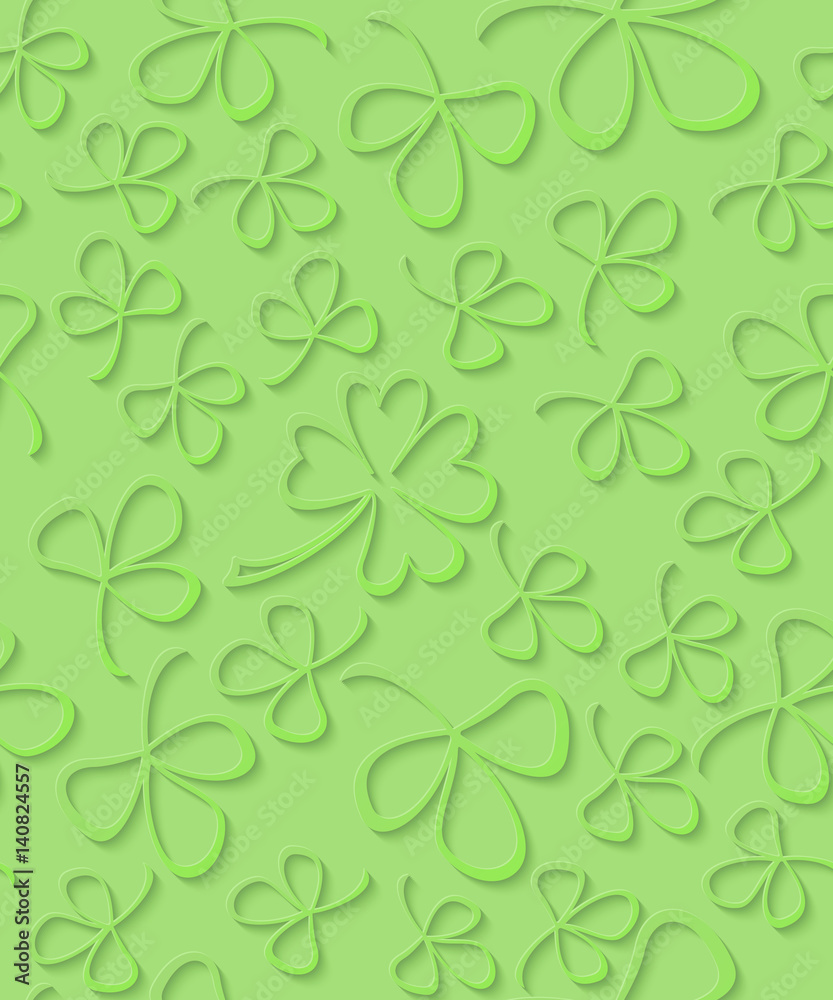 Vector Seamless 3D green paper cut Pattern Clover for St Patrick's Day, Shamrock wrapping paper, ornament clover foliage, spring pattern, floral background wallpaper irish trefoil Vector Seamless 3D green paper cut Pattern Clover for St Patrick's Day, Shamrock wrapping paper, ornament clover foliage, spring pattern, floral background wallpaper irish trefoil