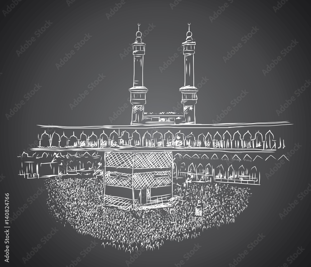 Vector manual hand draw sketch of kaaba in mecca saudi arabia eye bird  view Manual hand draw sketch of kaaba in mecca saudi  CanStock