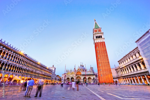 View of the St Mark's Square at twilight in Venice