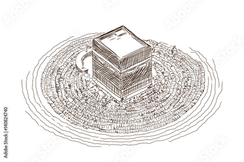 hand drawn sketch of Holy Kaaba in Mecca Saudi Arabia. vector illustration.