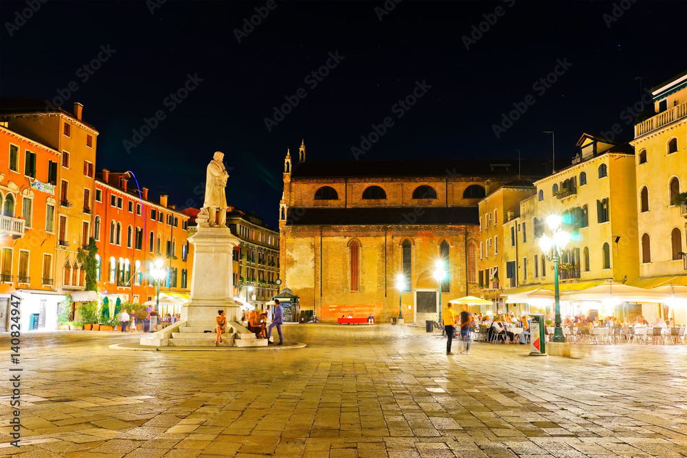 View of the square at night  in Venice
