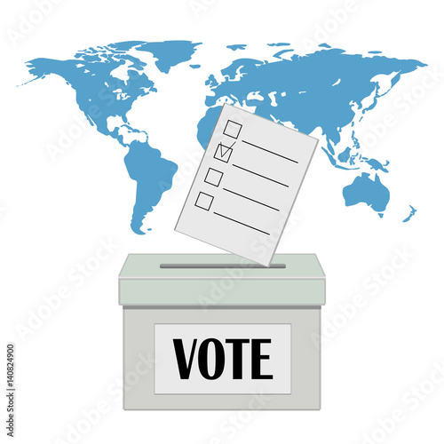 Vote concept on background of world map. Flat design. Abstract concept.