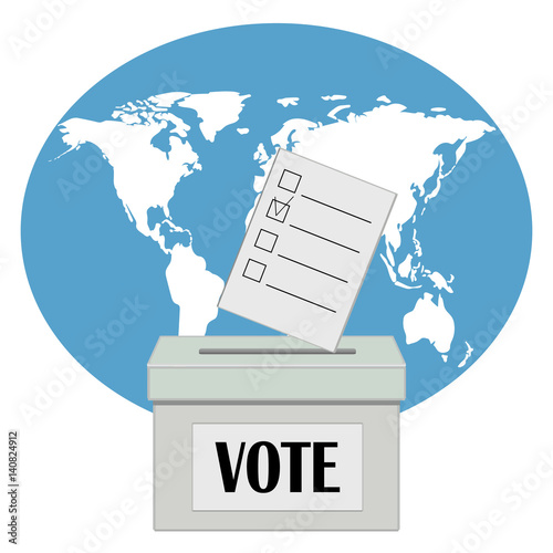 Vote concept on background of world map. Flat design. Abstract concept. Vector illustration.