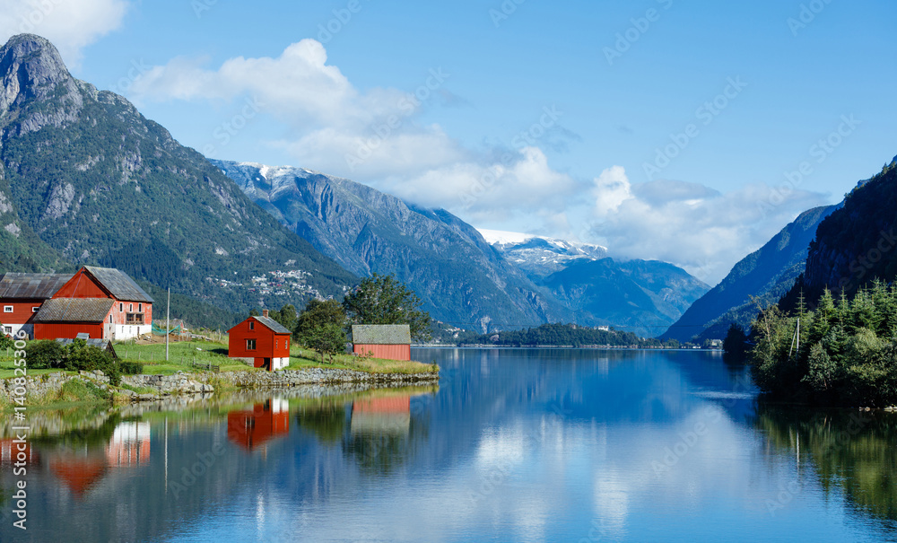 Tipical red fishing houses. Norway