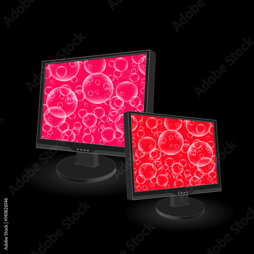 Abstract monitor. 3D monitors with abstract background on the screen in the form of bubbles. vector monitor.