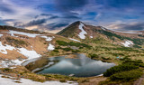 Panoramic view of lake in mountains.Spring landscape. National Park. Carpathians. Europe.