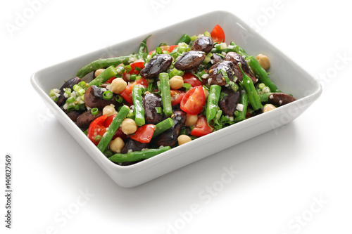 Schilderij op canvas three bean salad,scarlet runner bean,green bean,chickpea