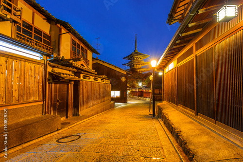 Japanese old town in Higashiyama District of Kyoto at night, Japan
