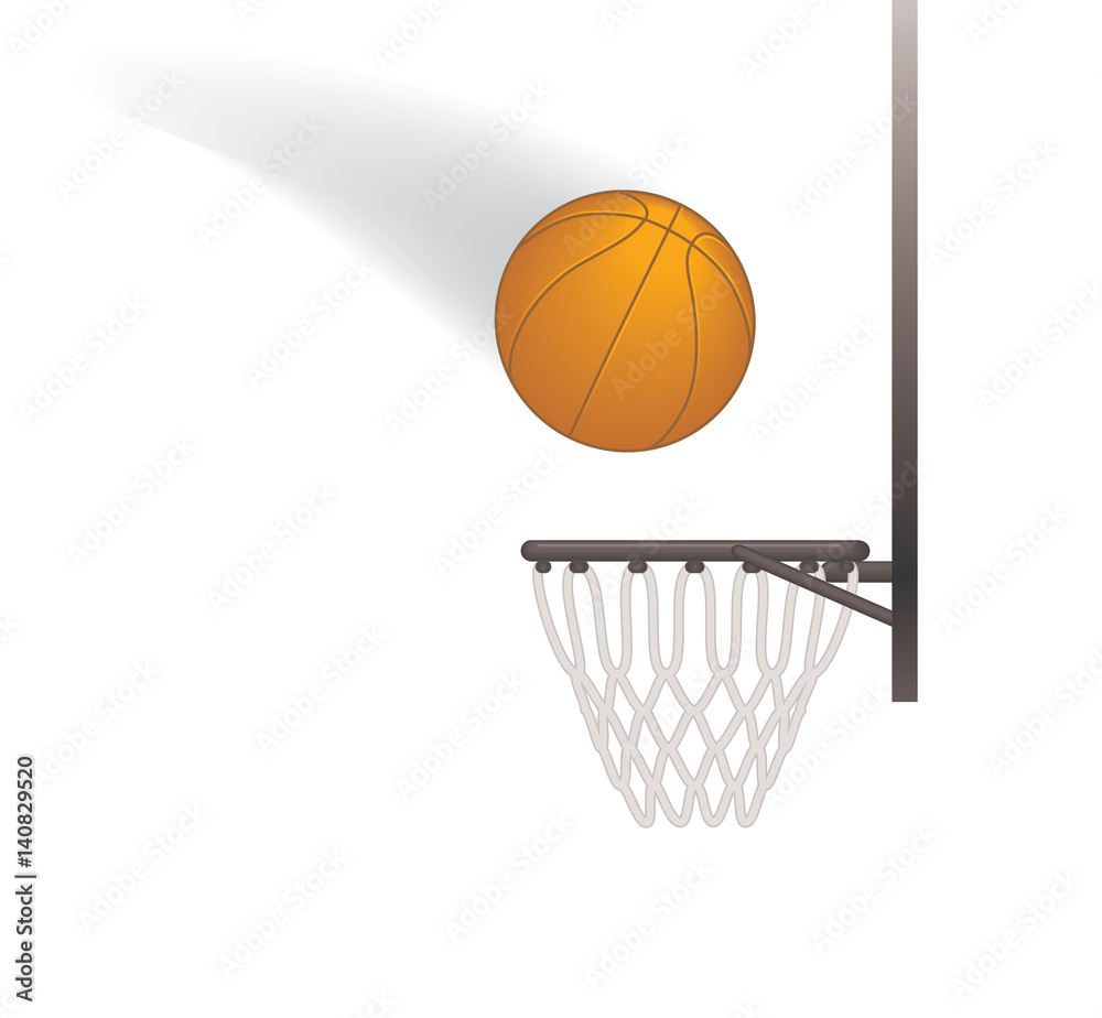 basketball in motion into basketball hoop in side profile basketball in motion into basketball hoop in side profile