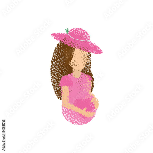 drawing woman pregnant waiting expectant vector illustration eps 10