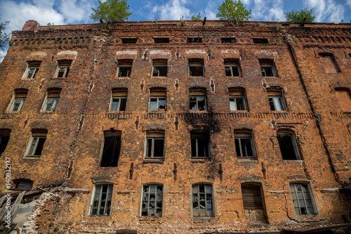 Abandoned factory of red brick - former steam mill of Boberman, Samara, Russia