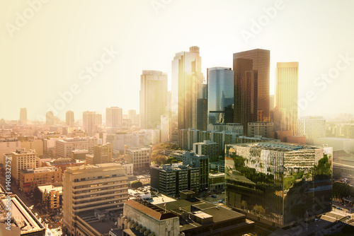 Slika na platnu Los Angeles, California, USA downtown cityscape at sunset