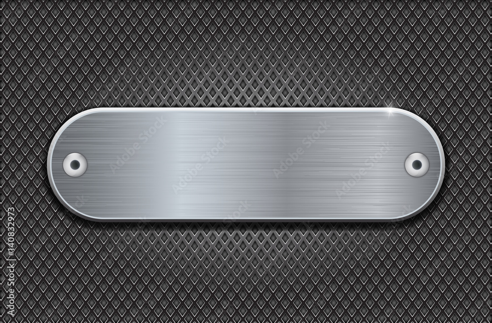 Metal perforated background with stainless steel oval button with rivets