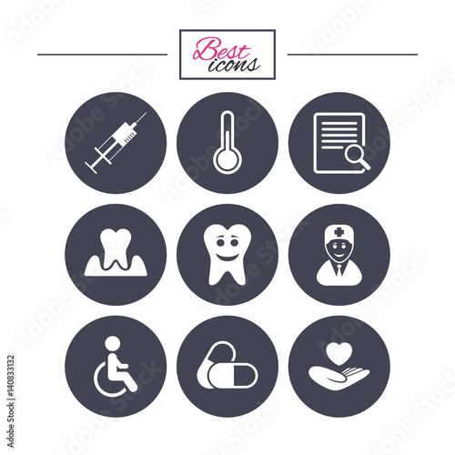 Medicine, medical health and diagnosis icons.