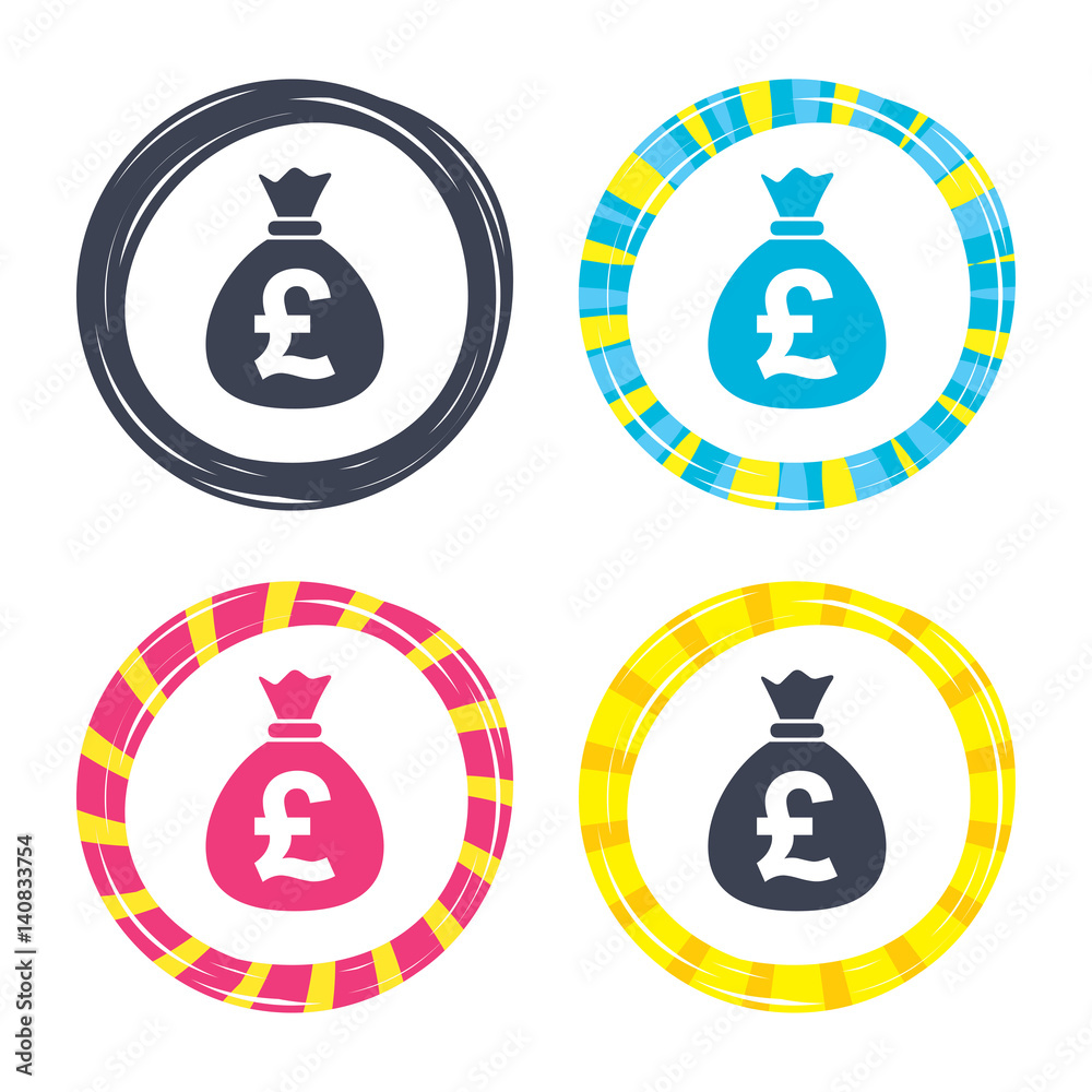 Money bag sign icon. Pound GBP currency. Money bag sign icon. Pound GBP currency.