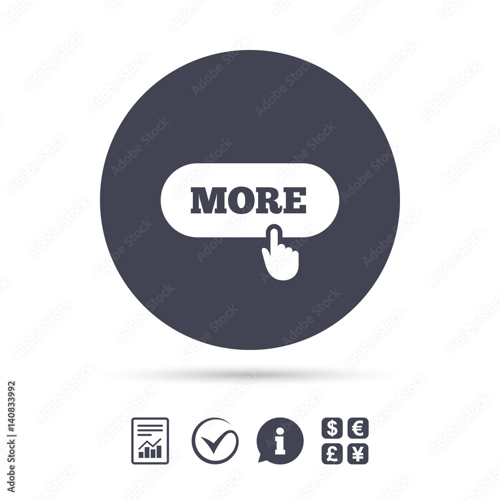 More with hand pointer icon. Details symbol. More with hand pointer icon. Details symbol.