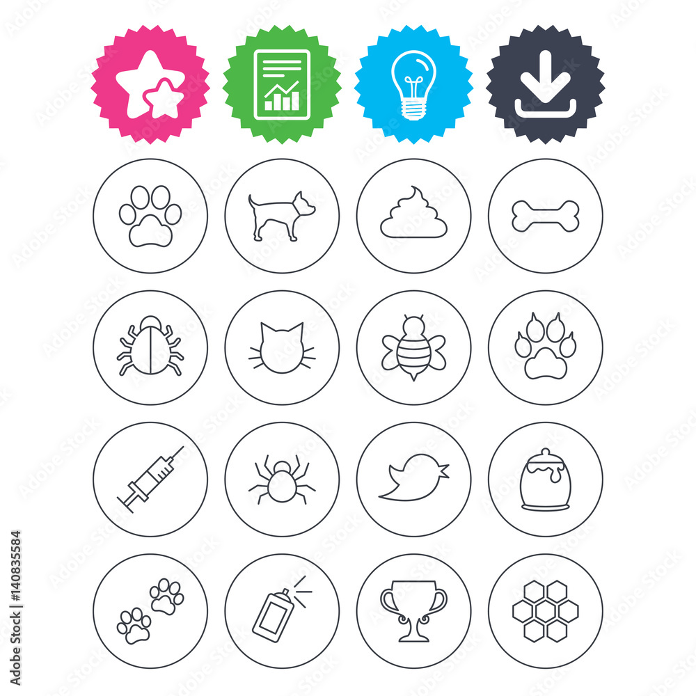 Pets and Insect icon. Dog, Cat paw with clutches. Pets and Insect icon. Dog, Cat paw with clutches.
