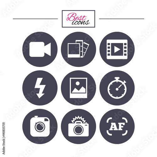 Photo, video icons. Camera, photos and frame.