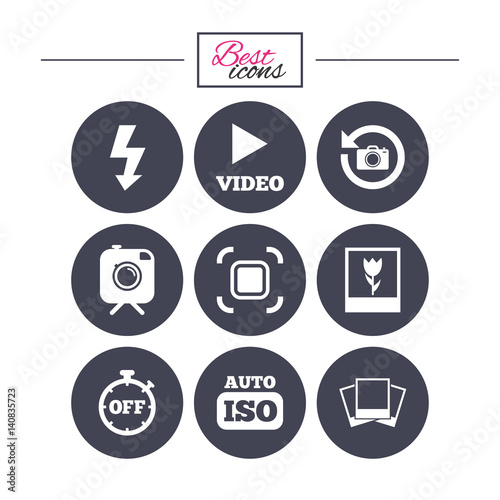 Photo, video icons. Camera, photos and frame.