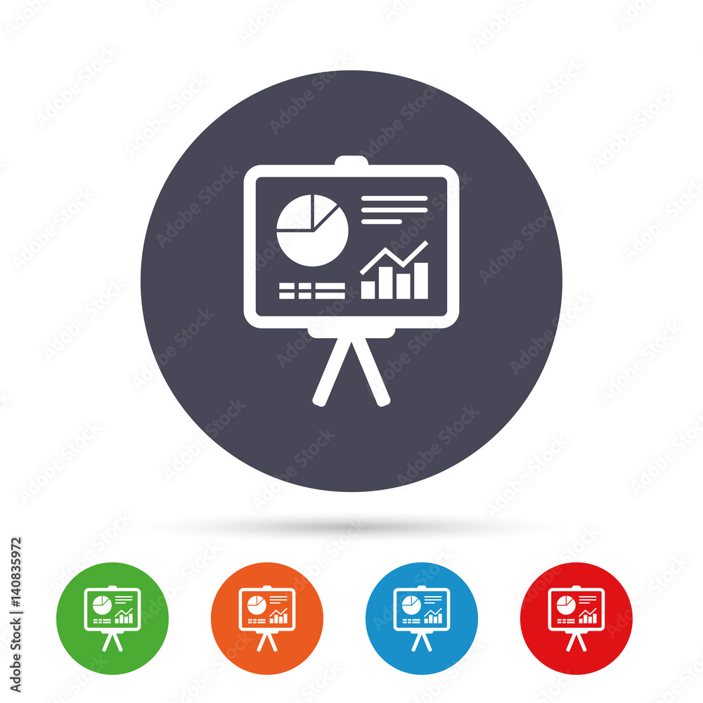 Presentation billboard sign icon. Diagram symbol.