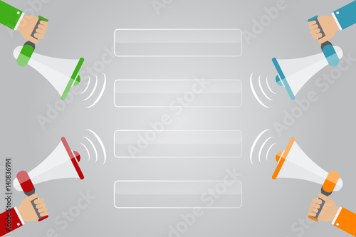 Hand holding Megaphone with infographics, vector illustration