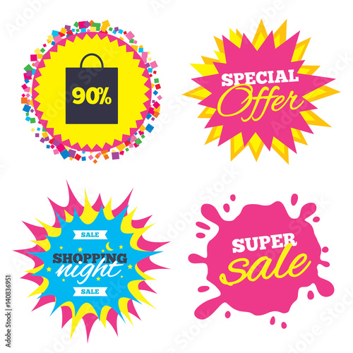 90 percent sale bag tag sign icon.