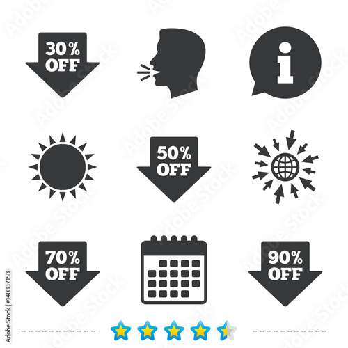 Sale arrow tag icons. Discount off symbols.