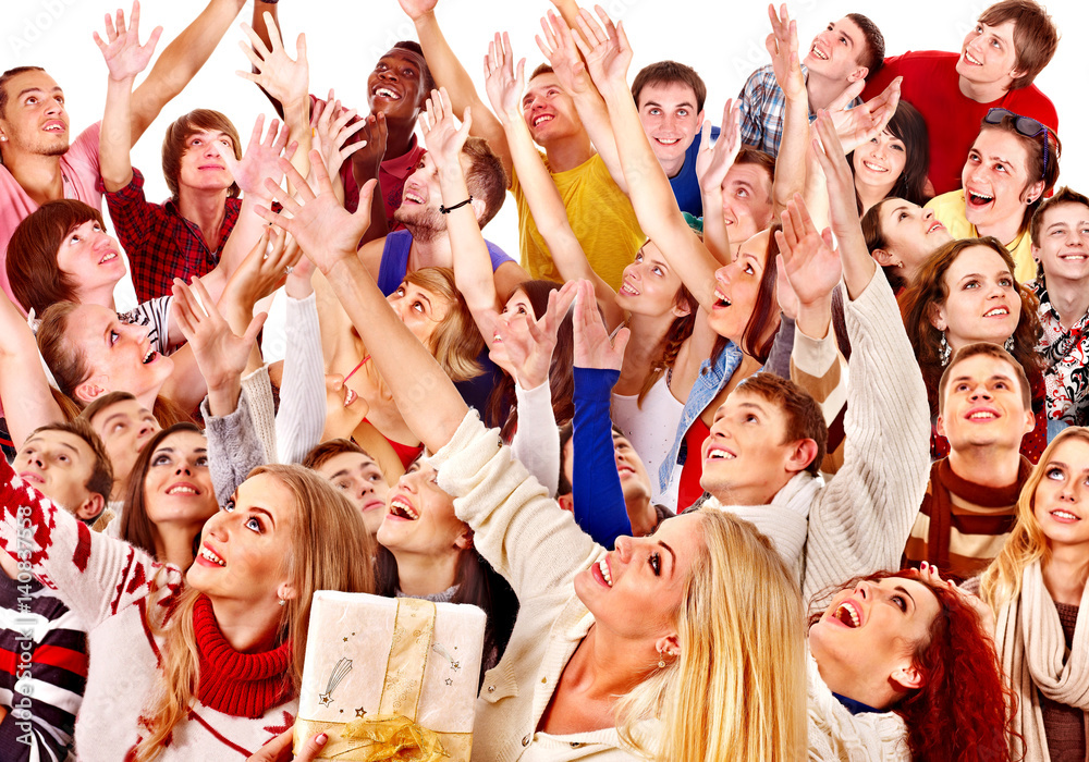 Diverse group people look up isolated. Multiethnic men and women. Diverse group people look up isolated. Multiethnic men and women.